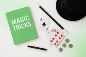 Beginner magic gift set with cards, wand, and book — perfect presents for amateur magicians.