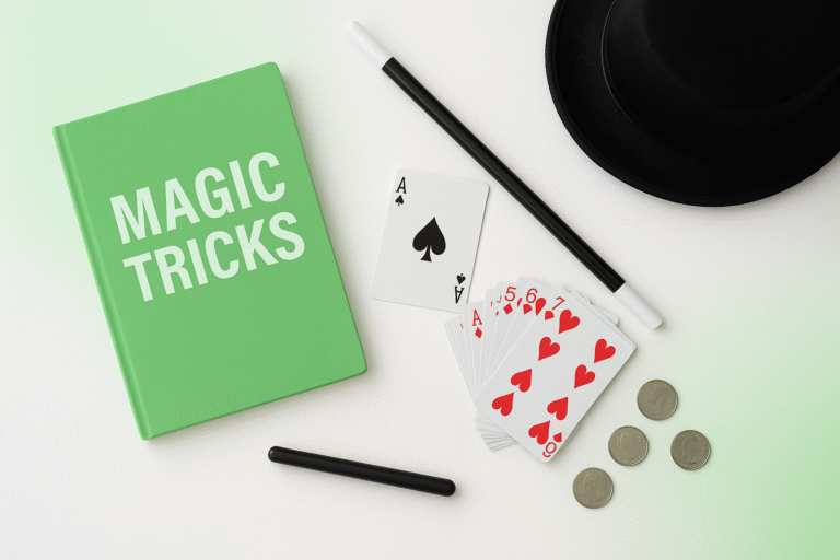 Beginner magic gift set with cards, wand, and book — perfect presents for amateur magicians.