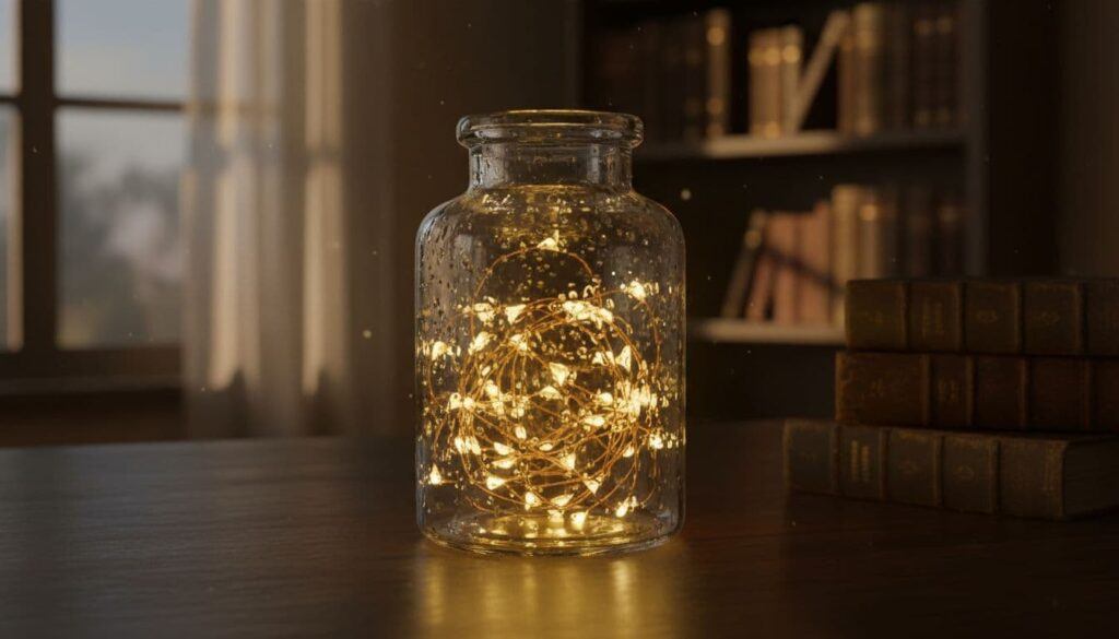 LED Fairy Lights in a glass jar